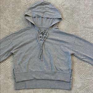 SO Heather Gray Lace-Up Hoodie Sweater